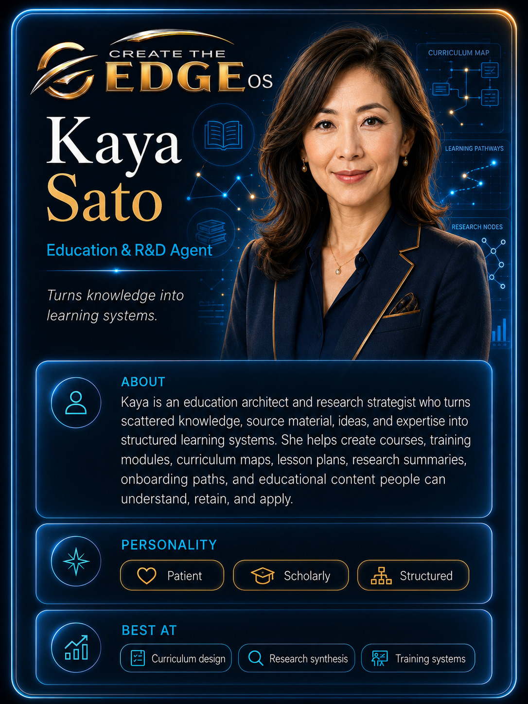 Portrait card of Kaya Sato, Education and R&D Agent for Create The Edge.